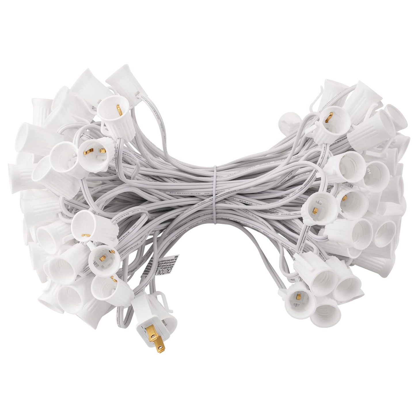 C9 Light Strand 100 FT for E17-12 Spacing, Outdoor String Light Christmas Stringer with 100 Sockets for Patio (White)