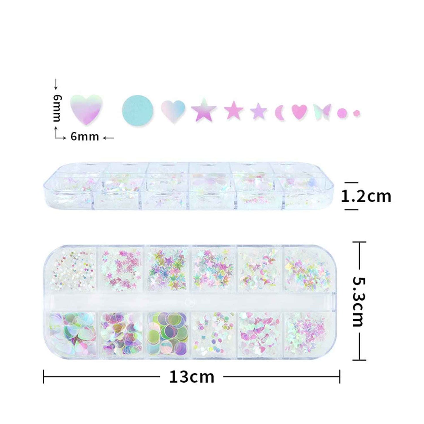 Nail Art Glitter Sequins, 3D Clear Iridescent Ultra-Thin Nail Art Glitter Flakes Designs, Mermaid Love Heart Butterfly Star Moon Round Shapes Nail Glitter Slices for Women Manicure Charms Decorations