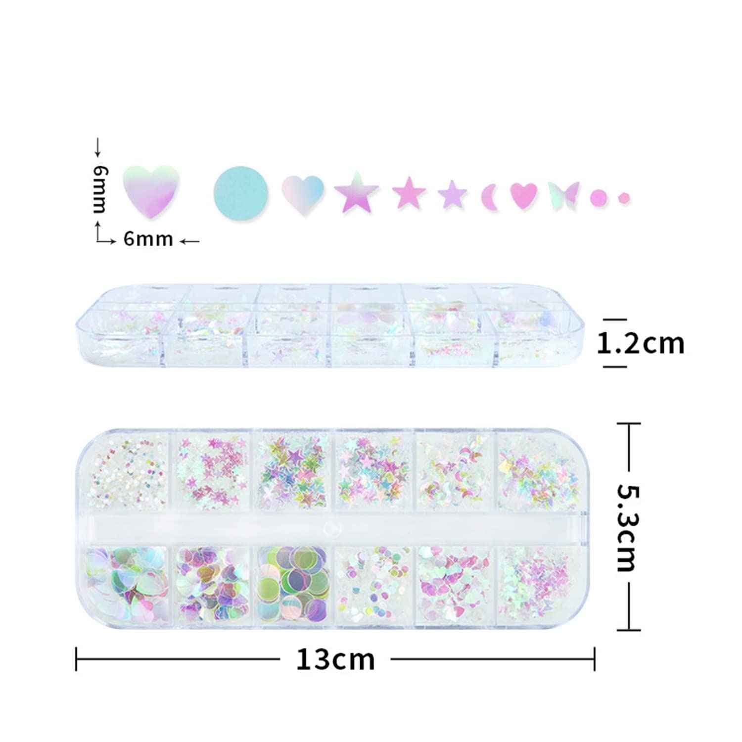 Nail Art Glitter Sequins, 3D Clear Iridescent Ultra-Thin Nail Art Glitter Flakes Designs, Mermaid Love Heart Butterfly Star Moon Round Shapes Nail Glitter Slices for Women Manicure Charms Decorations