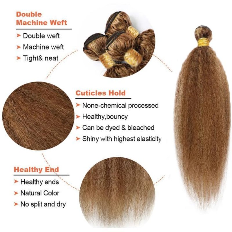 P4/30 Kinky Straight Human Hair 3 Bundle Pack - Virgin Remy