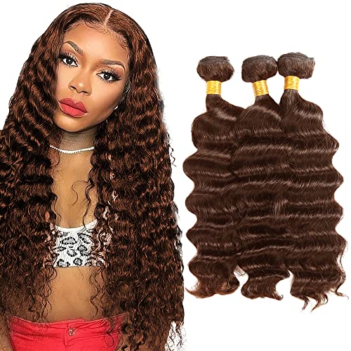 Color #4 Deep Wave Human Hair Bundles 30 Inch 3Pcs