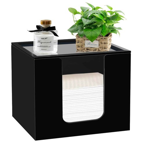 Beitiny Disposable Face Towel Holder, Acrylic Facial Towels Storage Box Organizer Container for Clean Towels XL, Black Bathroom Organization Home Decor