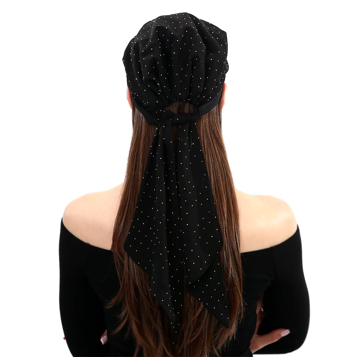 LONEEDY Print Bandana for Women Cotton Hair Scarf for Girls Elegant Headwear (Black-point, One Size)