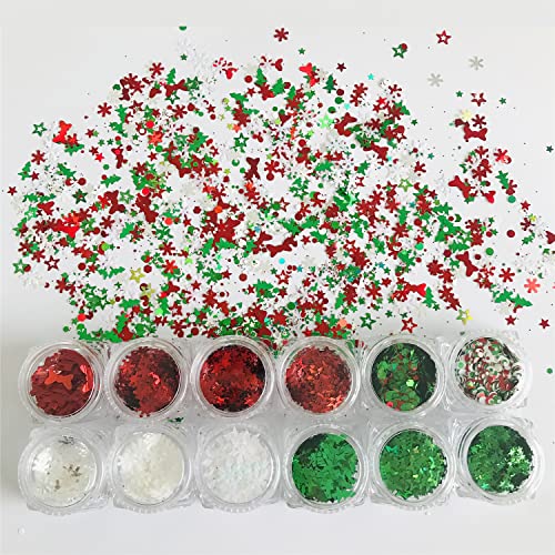 12 Colors Box/Set - Christmas Holiday Snowflake Tree Star Dot Bow Mixes Series Glitter - Festival Rave Beauty Makeup Face Body Nail Art Tumbler Decoration PXM-12C