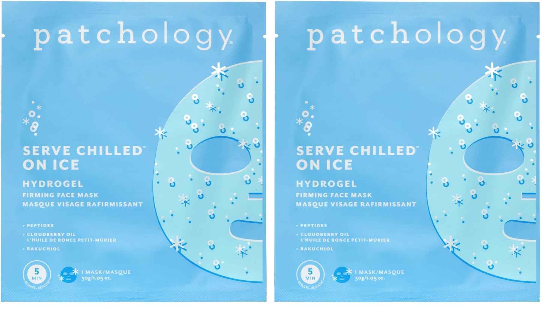 Patchology Iced Cooling and Firming Hydrogel Masks with Peptides, Cloudberry Oil and Bakuchiol. Facial Sheet Mask designed to firm skin and soothe redness and puffiness 1 - Count (Pack of 2)