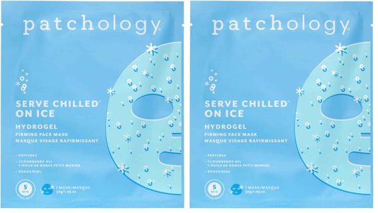 Patchology Iced Cooling and Firming Hydrogel Masks with Peptides, Cloudberry Oil and Bakuchiol. Facial Sheet Mask designed to firm skin and soothe redness and puffiness 1 - Count (Pack of 2)