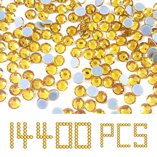 Bulk Wholesale 14400 Pcs Crystal Hotfix Rhinestones,FlatBack Glass Hot Fix Diamond for DIY Clothes Shoes Crafts Supplies (Citrine, SS6)