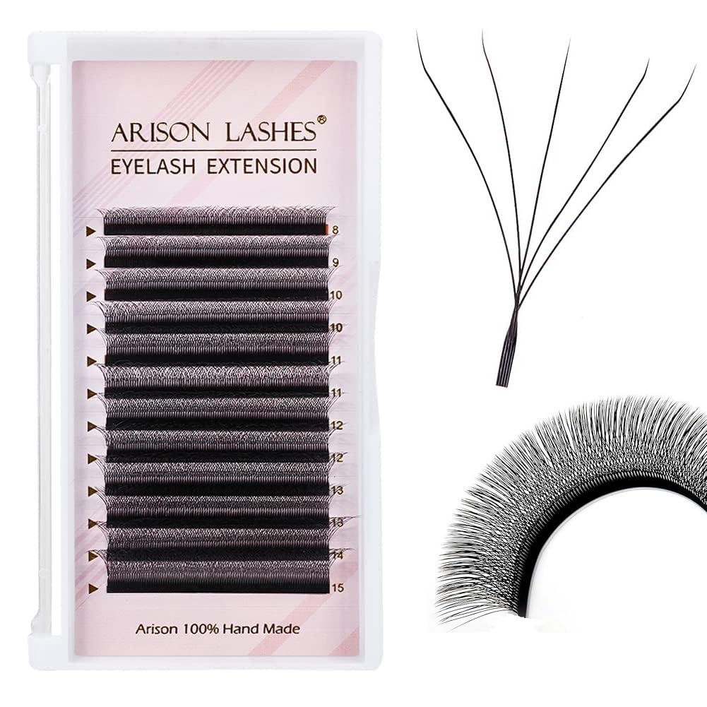 5D W Shape Eyelash Extension Natural Soft Volume 0.07mm D curl 8mm Premade Fans Faux Mink Matte Black Cluster 12 rows