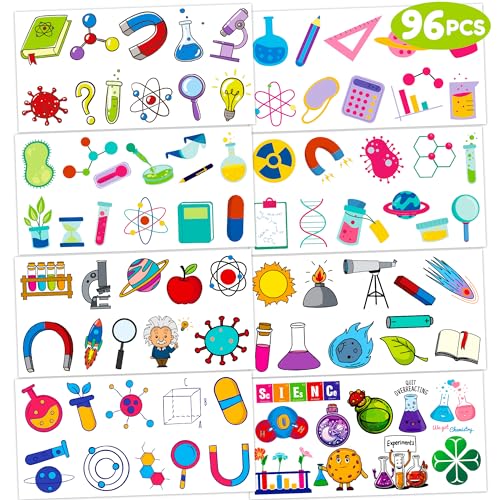Science Temporary Tattoos for Kids, 96 Pcs Party Favors