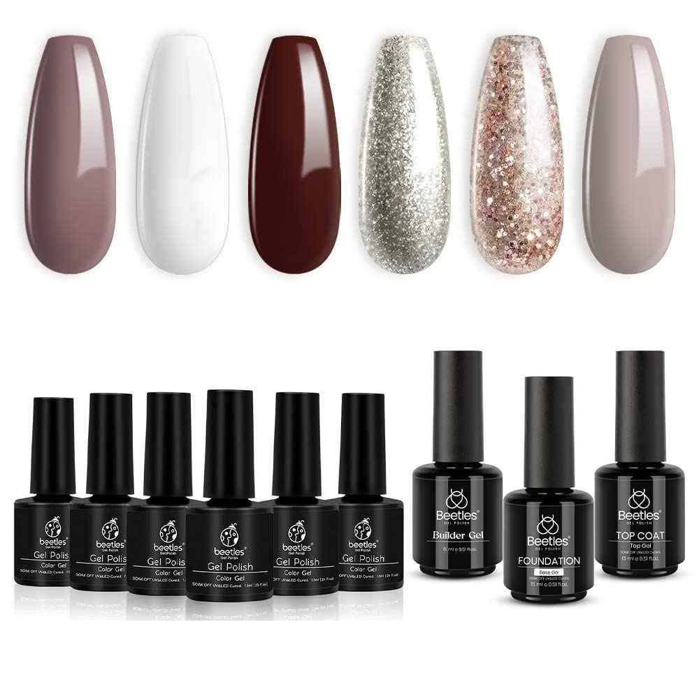 Beetles Holiday Gel Nail Polish Set - 6 Colors,and 3 Pcs 15ml No Wipe Gel Top Coat, Base Coat Set