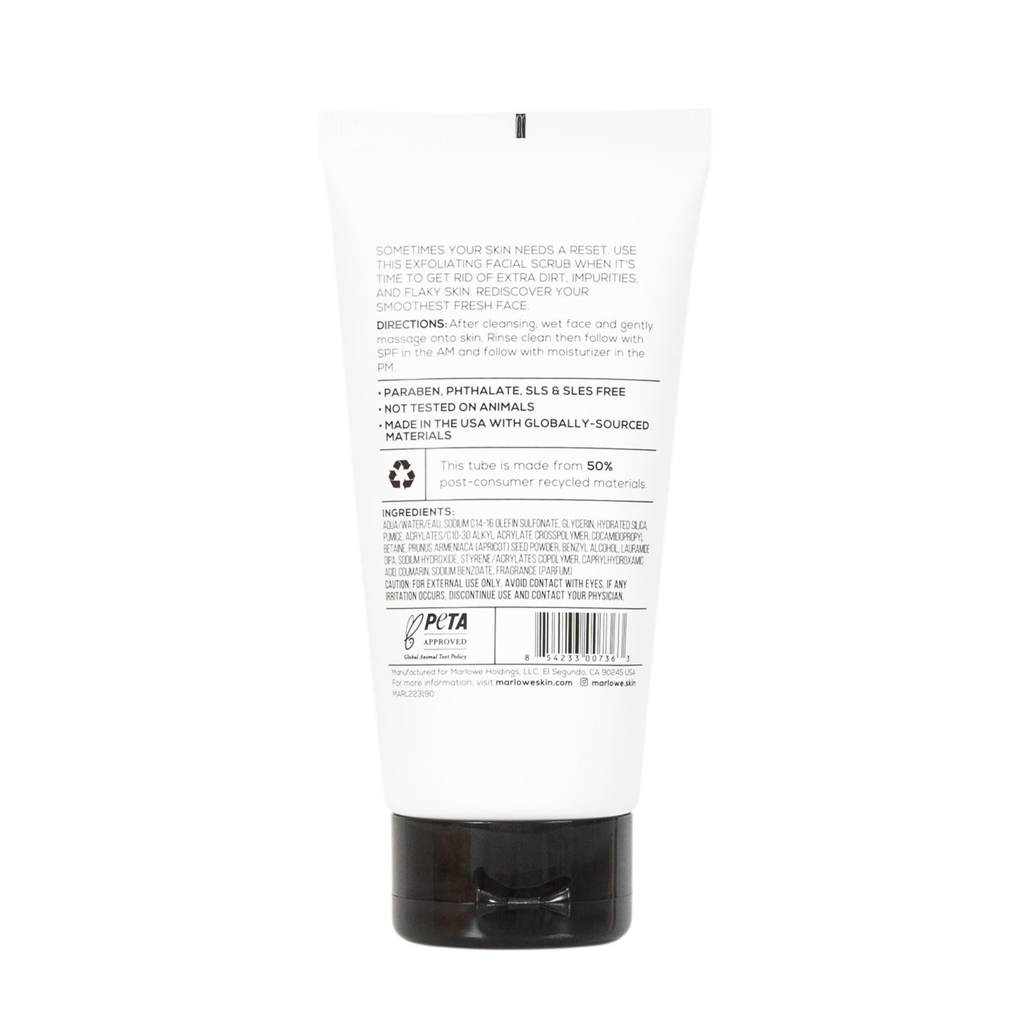 MARLOWE. No. 122 Men's Facial Scrub 6 oz, Light Daily Exfoliating Face Cleanser with Fresh Pine & Agarwood Scent