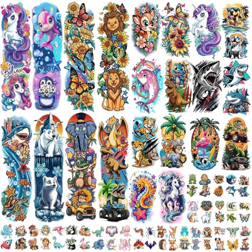52 Sheet Temporary Tattoos for Kids - Full Arm Sleeves