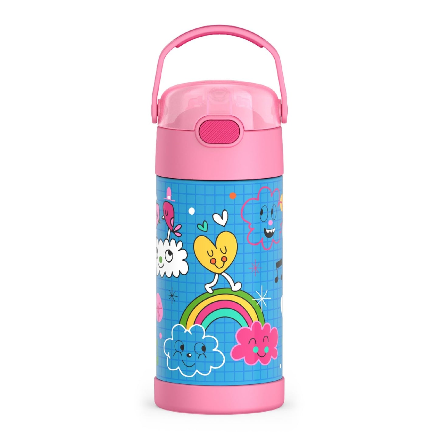 THERMOS FUNTAINER Water Bottle with Straw - 12 Ounce, Sketchbook - Kids Stainless Steel Vacuum Insulated Water Bottle with Lid