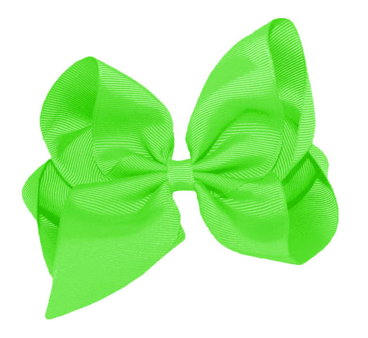 WD2U Girls 6" Classic Style Large Boutique Grosgrain Hair Bow Alligator Clip Neon Green