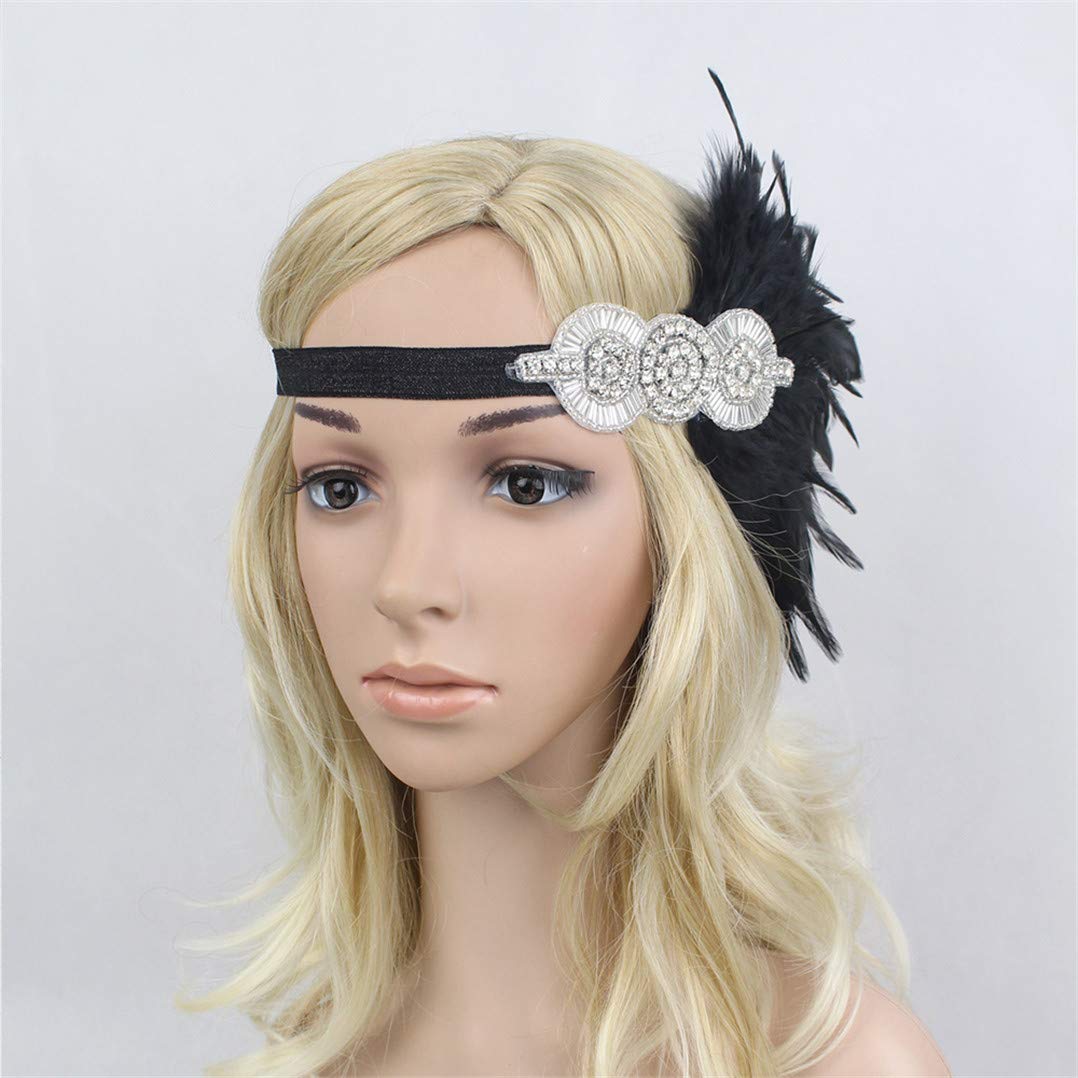 Women's 1920s Great Gatsby Headband Vintage Feather Flapper 20s Headpiece Vintage Multi White Party Hair Accessories