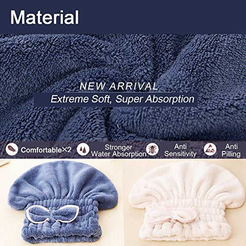 Microfiber Hair Drying Caps, 2-Pack Ultra Absorbent Turban Wrap