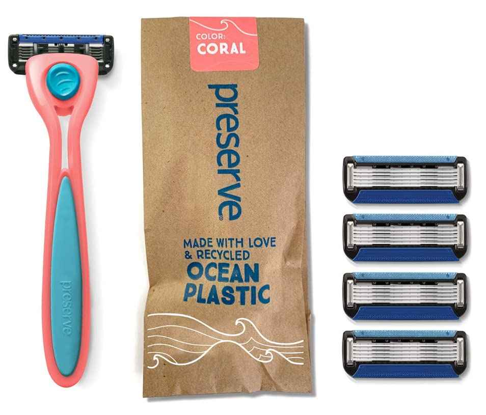 Preserve Coral Pink POPi Shave 5 Razor System, 5 Blade Cartridge, Modern Style, Plastic Material, Unisex, 6 Count Bundle