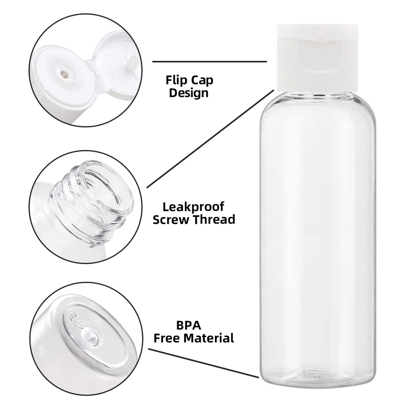 2 Oz Plastic Containers with Lids, Clear Travel Bottles for Toiletries Shampoo Refillable Travel Containers - Set of 25