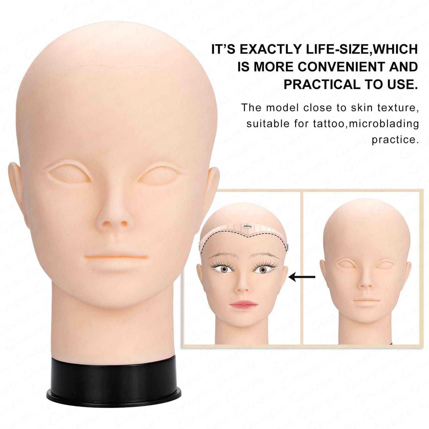 Micropigmentation Training Head Model with Hairline Drawing Ruler for Precise Practice and Skill Development(SMP Practice Female Model Kit)