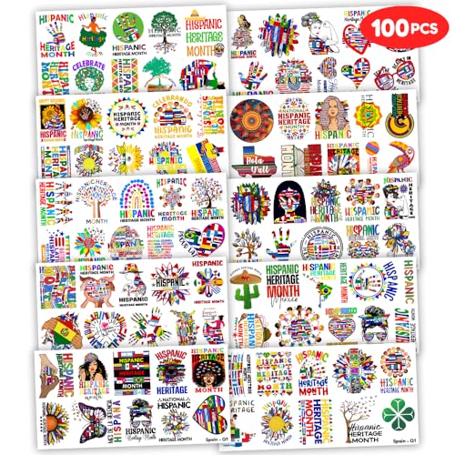 100 PCS Hispanic Heritage Temporary Tattoos - Latino Culture