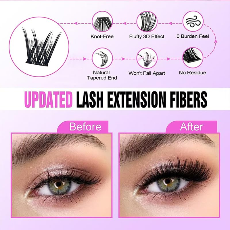 Wispy Lash Clusters Kit with Glue & Tweezers - Self Adhesive