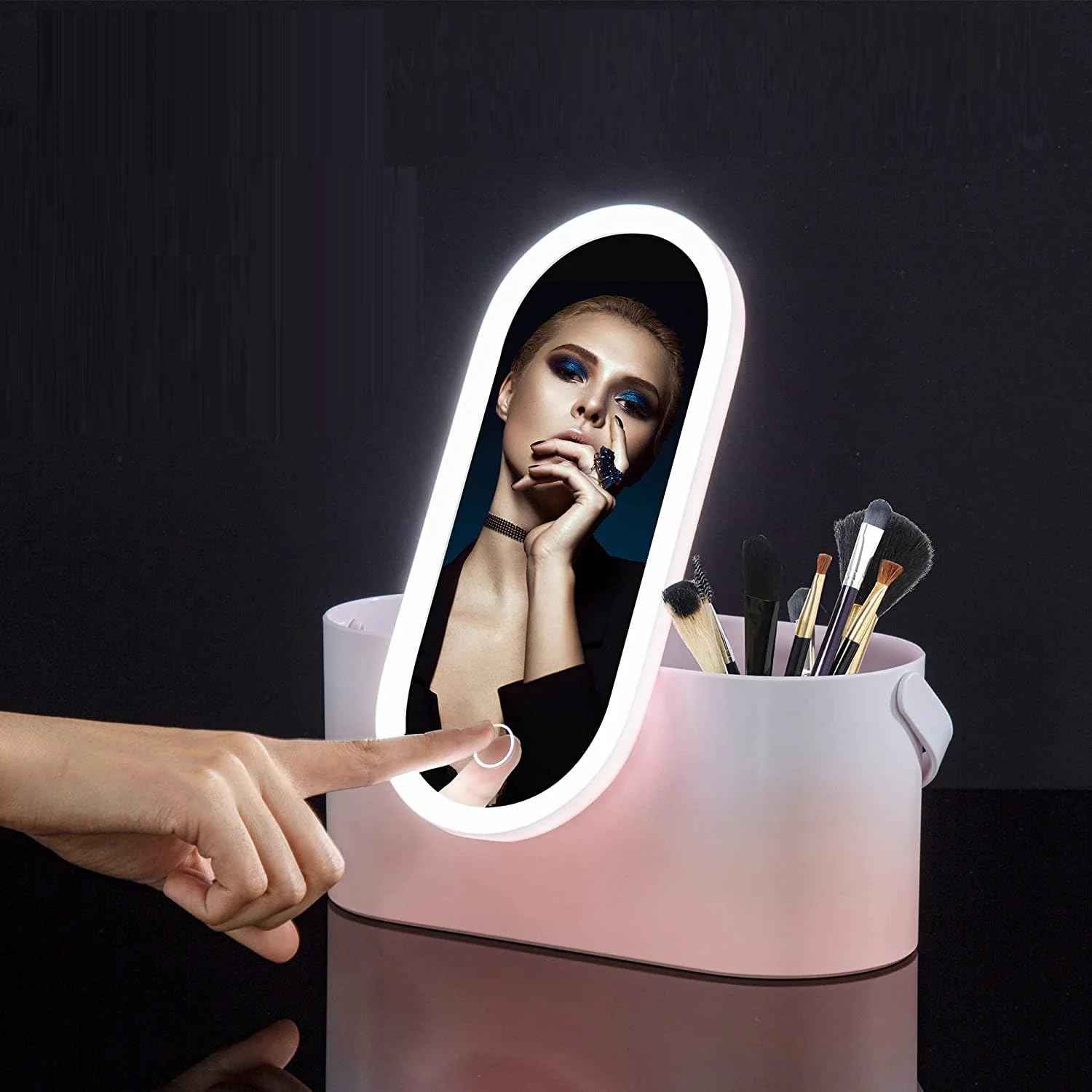 LED Makeup Case with Mirror – Portable Cosmetic Organizer with Lights, Travel Vanity Box for Women, Rotating and Detachable Mirror