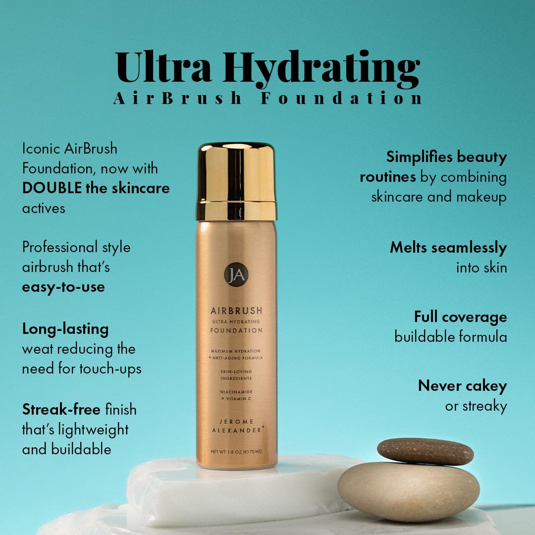 Jerome Alexander Airbrush Foundation Ultra Hydrating, Spray Foundation Makeup with 2x the Active Ingredients, Ultra-Light, Buildable, Full Coverage Formula (Light Medium)