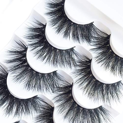 JIMIRE 3D Fluffy False Eyelashes - 5 Pair Pack, Faux Mink