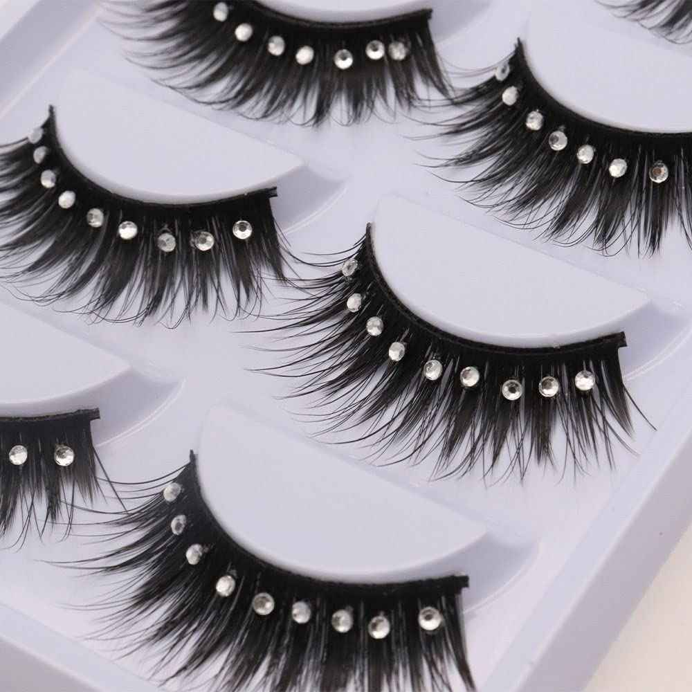 10 Pairs Soft False Eyelashes, Natural 3D Fake Eye Lashes with Shiny Rhinestones Makeup Party Extension Eyelashes Handmade Fake Lashes Volume Eyelash (Pack of 2)