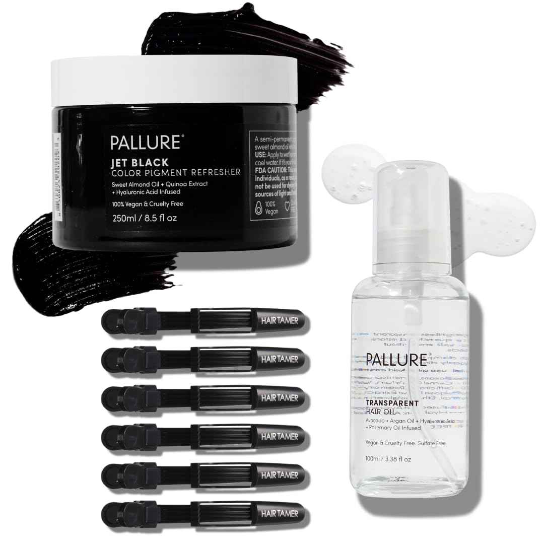 Pallure Color Pigment Refresher Mask Shine Kit, Semi Permanent Hair Color Depositing Conditioner, 8.5 Oz Jet Black