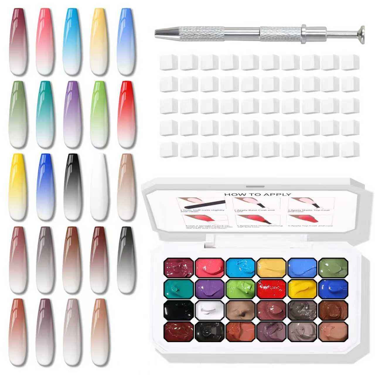 24 Colors Sponge Pat Paint Nail Gel for Drawing Striper Liner Floral Painting Ombre Blush Blooming Aura Gel Polish Nail Art DIY, UV/LED Curing, No Wipe (24 Colors C)