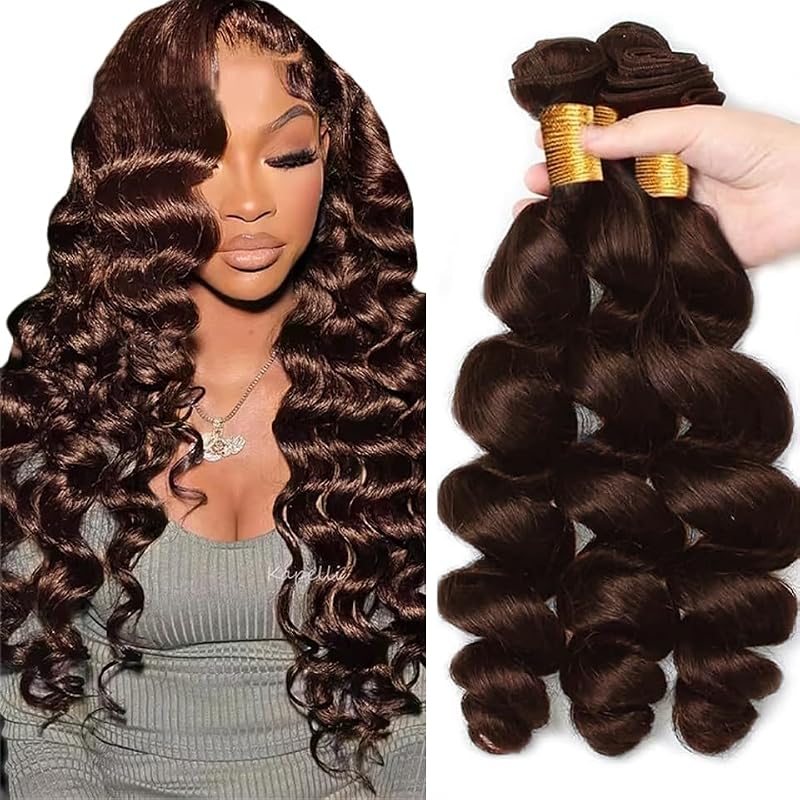 #4 Brown Loose Deep Wave Human Hair Bundles 3pc