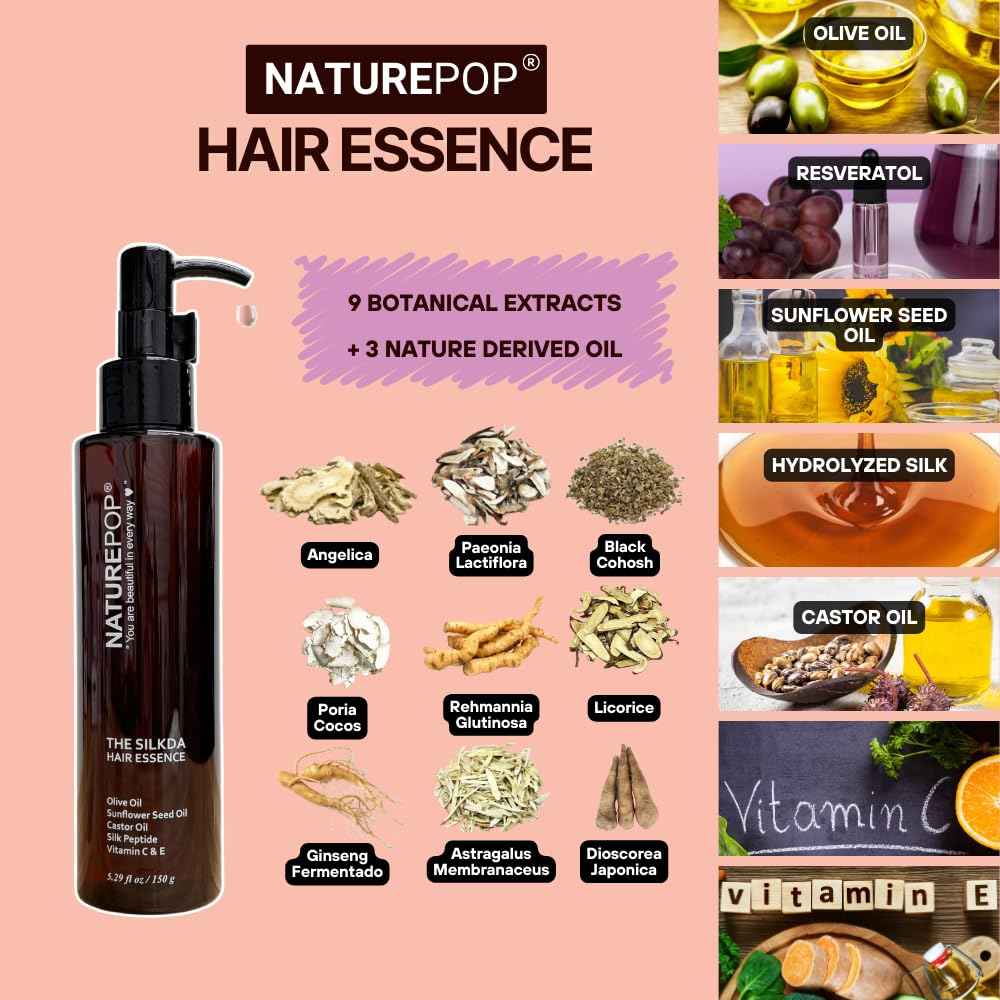 Naturepop Hair Essence Anti-Frizz, Hydration and Nutrition Hair Essence for Damaged, Bleached and Dry Hair 5.29 fl oz / 150 g Made in Korea
