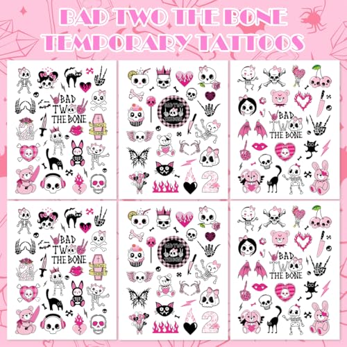Bad Two the Bone Temporary Tattoo Stickers - 6 Pack Skull