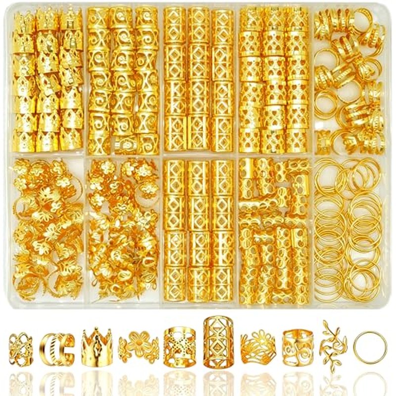 230 Pcs Gold Hair Cuffs & Rings for Braids and Dreadlocks