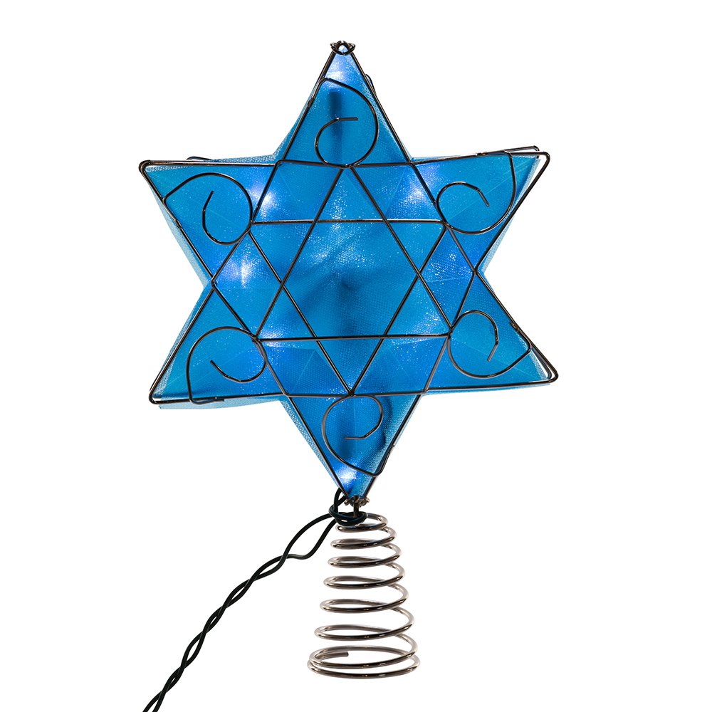 Kurt Adler UL 10-Light LED Silver and Blue Hanukkah Star Shimmer Treetop