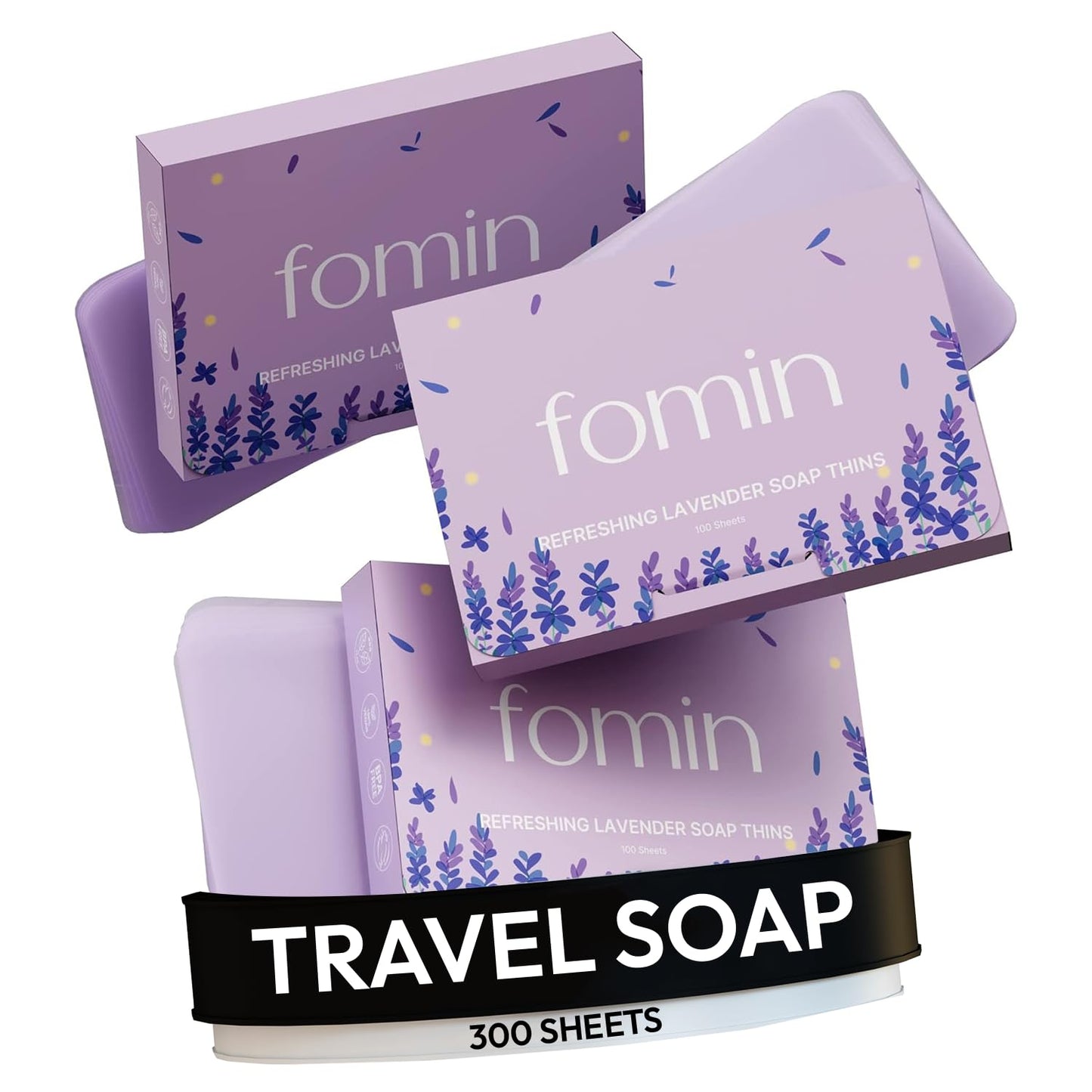 FOMIN - Antibacterial Paper Soap Sheets for Hand Washing - (300 Sheets) Lavender Portable Travel Soap Sheets, Dissolvable Camping Mini Soap, Portable Hand Soap Sheets