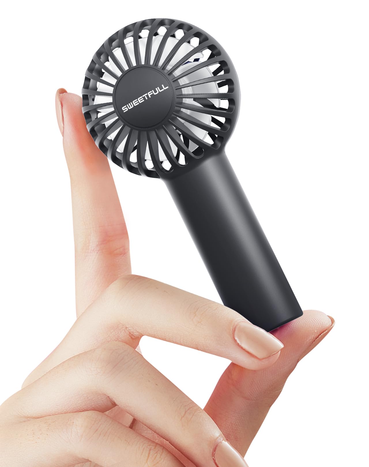 SWEETFULL Mini Portable Fan Powerful Handheld Fan Rechargeable,3 Speeds Personal Small Hand Fan for Travel Makeup Eyelash Fan for Stylish Kids Girls Women USB Cute Design Black