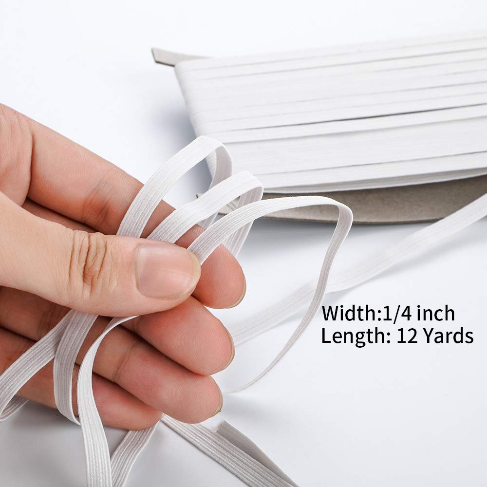 Elastic Band for Sewing, 1/4 Inch x 12 Yard High Elasticity Sewing Elastic Bands for Waistbands Pants Clothes and Crafts DIY, White