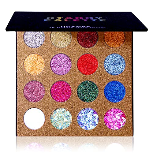 UCANBE Pro Glitter Eyeshadow Palette - 16 Colors Pressed & Chunky