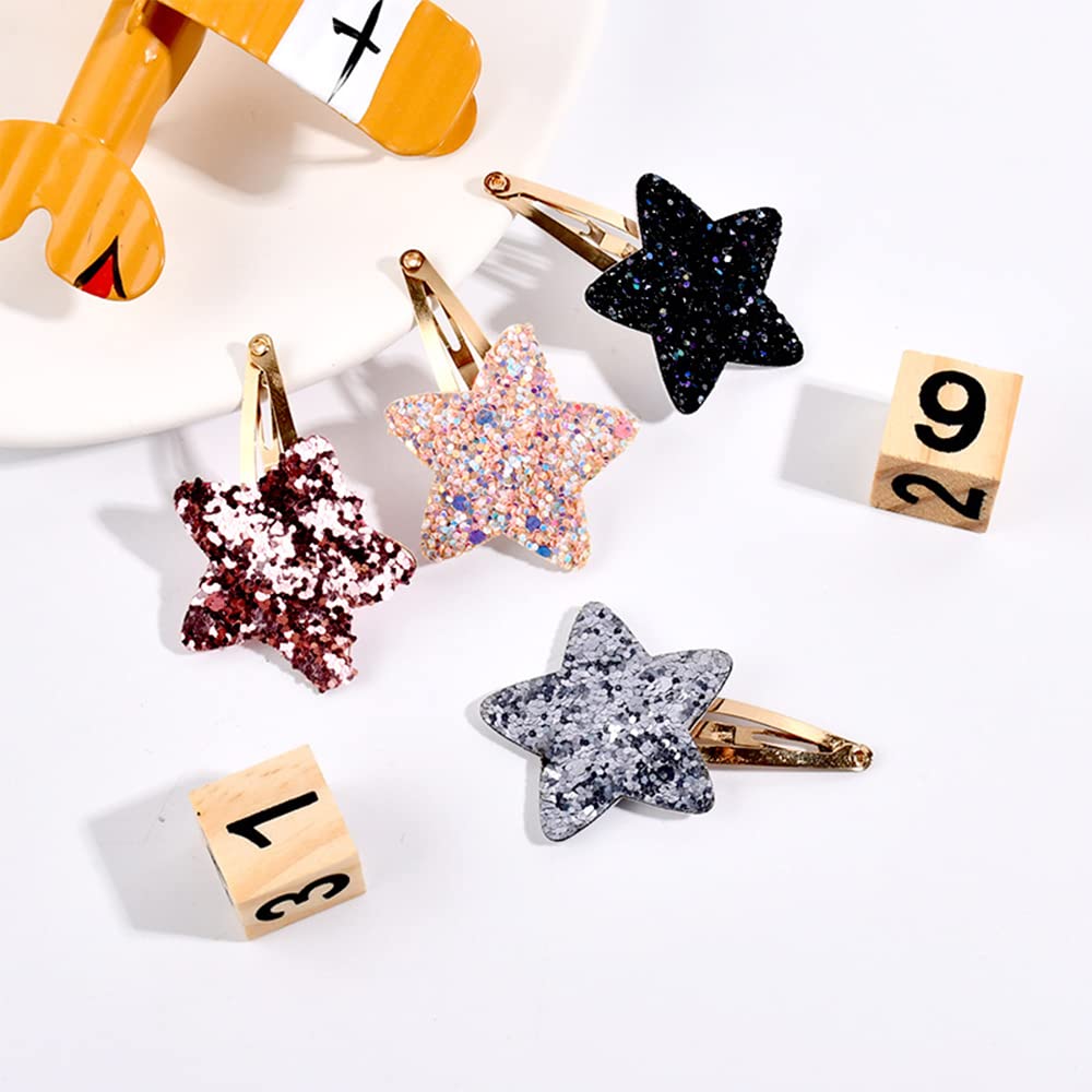 8 Pairs Cute Metal Sparkly Stars Hair Clips and Snap Pins, No-Slip Styling Accessories for Kids