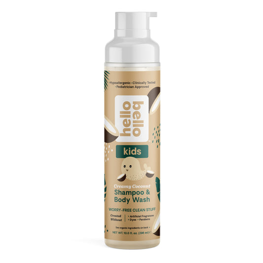 Hello Bello Kids Shampoo & Body Wash - Gentle Hypoallergenic Tear-Free Plant Based Formula - Vegan and Cruelty-Free - Creamy Coconut Scented - 10 fl oz