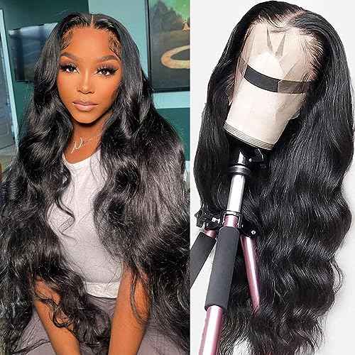 Body Wave Lace Front Wigs Human Hair Pre Plucked 180 Density 13x4 HD Lace Frontal Wigs for Black Women Glueless Wigs Brazilian Virgin Human Hair Wig with Baby Hair 24 Inch