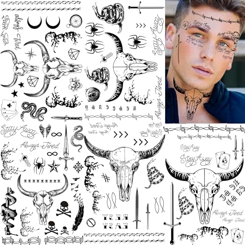 5 Sheets Temporary Tattoos Halloween Costume Set for Men Women