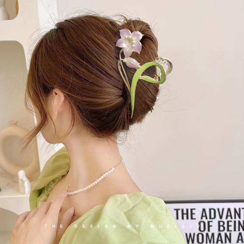 Flower Hair Claw Clips， Gardenia Flower Shape Hairpin Jaw Clips Jumbo Hair Claw Clips Fashion Hair Accessories For Women Girls