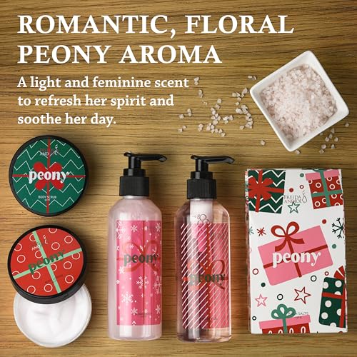 Freida & Joe Peony Spa Gift Set Bath & Body Gift Basket for Women & Men | Shower Gel, Body Lotion, Body Scrub, Bath Salt | Relaxing Self Care Gift ? Mother's Day Gift for Mom