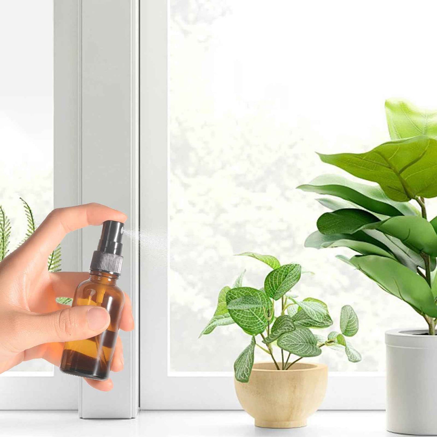 StellaCare 1oz Spray Bottles,Refillable Empty Glass Bottle with Small Fine Mist for Hair,Essential Oil,Plants, Cleaning Solutions(3 Pack)