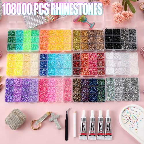 108,000-Piece Bedazzling Kit with 12 Color Rhinestones & Tools