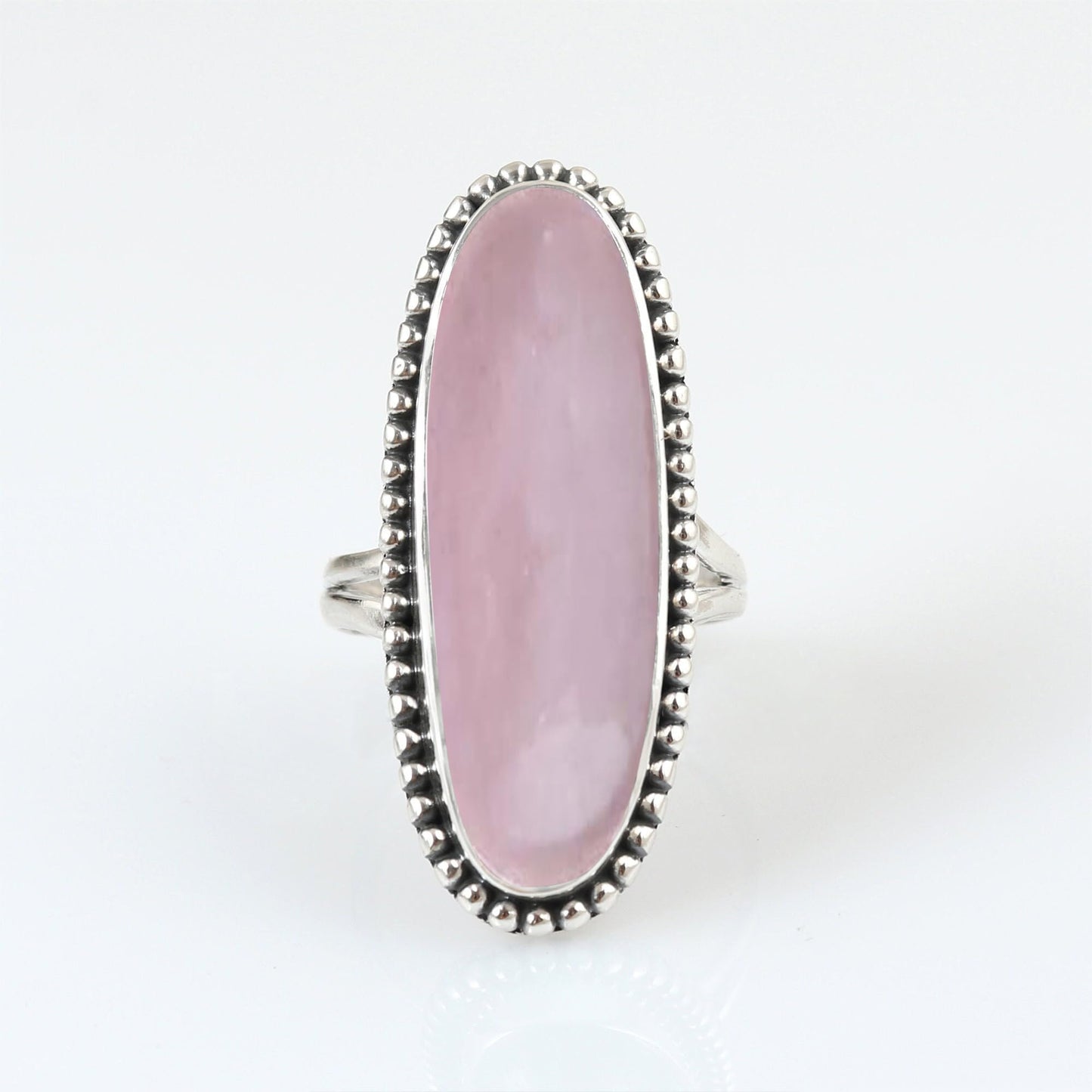 Rose Quartz Gemstone Ring 925 Sterling Silver Handmade Ring For Women Pink Crystal Stone Healing Ring Long Oval Rose Quartz Ring For Love, Friendship, Bridesmaid Gift By NKG