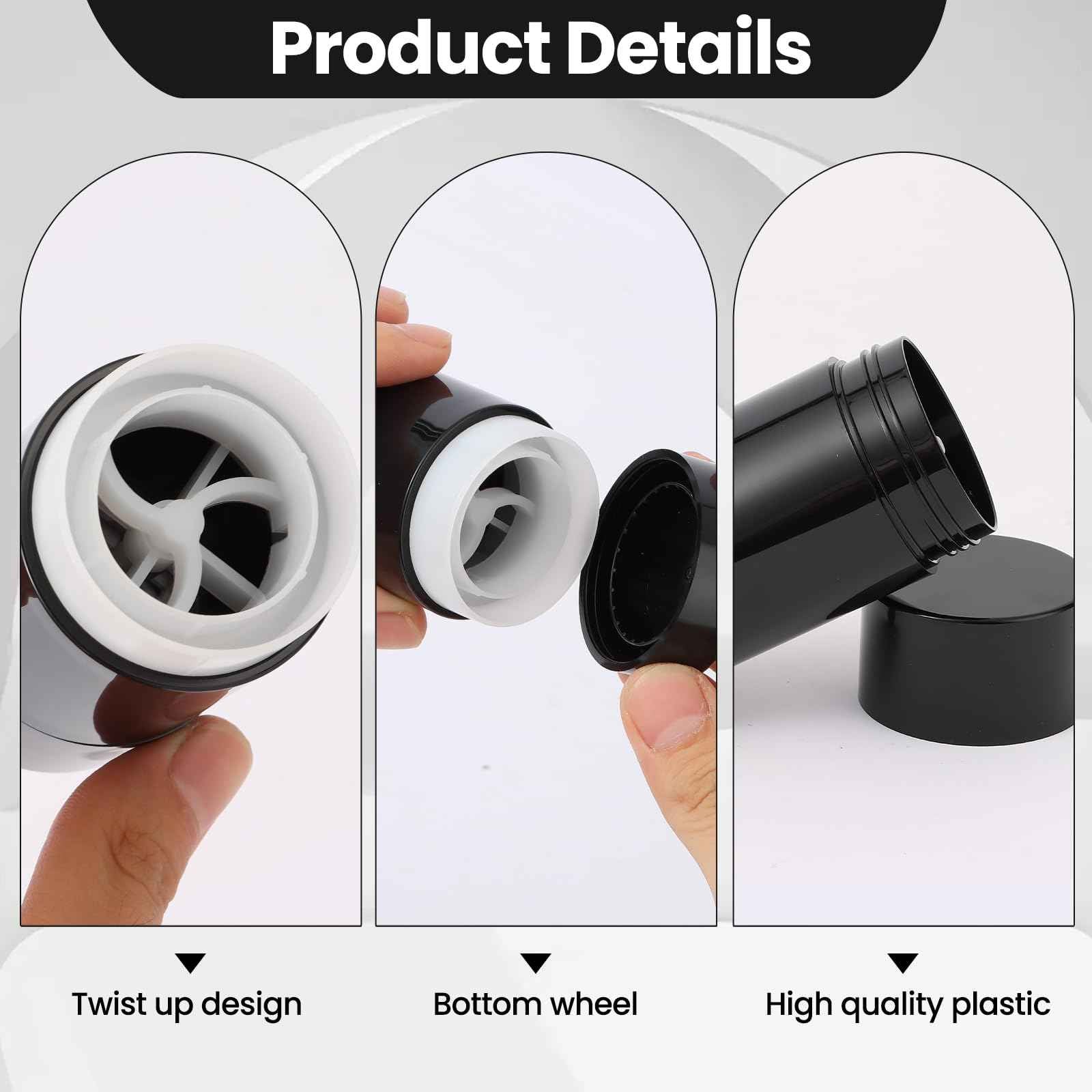 Sherules 15 Pack Black Empty Deodorant Containers - 1.7oz/50ml Twist-Up Refillable Tubes, Bottom-Fill Round Plastic Sticks for DIY Homemade Deodorant, Lip Balm & Solid Cosmetics